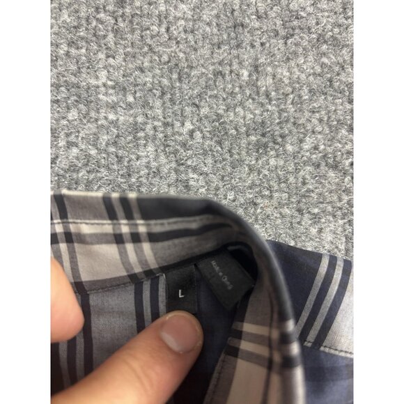 Theory Shirt Mens Large Blue Gray Plaid Button Front Long Sleeve Cotton - Picture 3 of 8